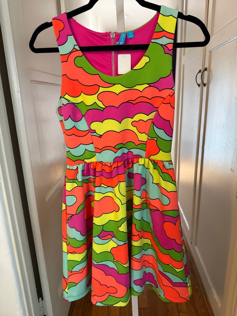 L’amour Nanette Lepore Neon Multicolor Cloud-Print Sleeveless Mini Dress